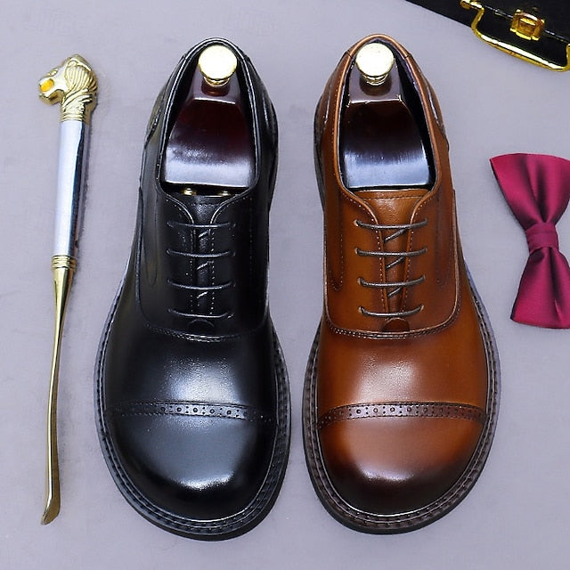Shoes- Leather Toe Genuine Dress Men's Oxford Cap First FashionChic