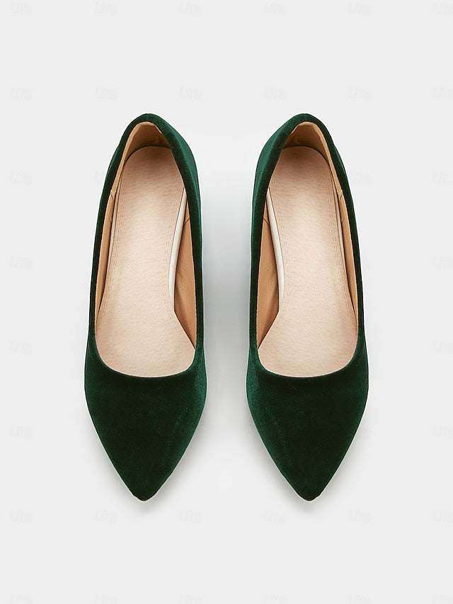 Elegant Block Pointed Pumps Green - Women's Heel Toe Velvet FashionChic