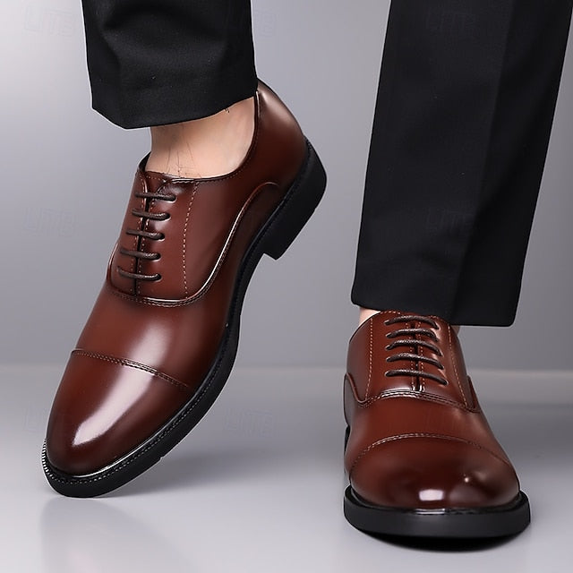 Shoes Dress Brown Oxford Design Cap-Toe Classic Men's – FashionChic