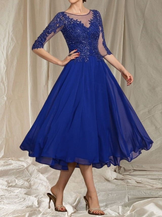 Crew Elegant A-Line Guest of the Dress Mother Neck Wedding Bride FashionChic