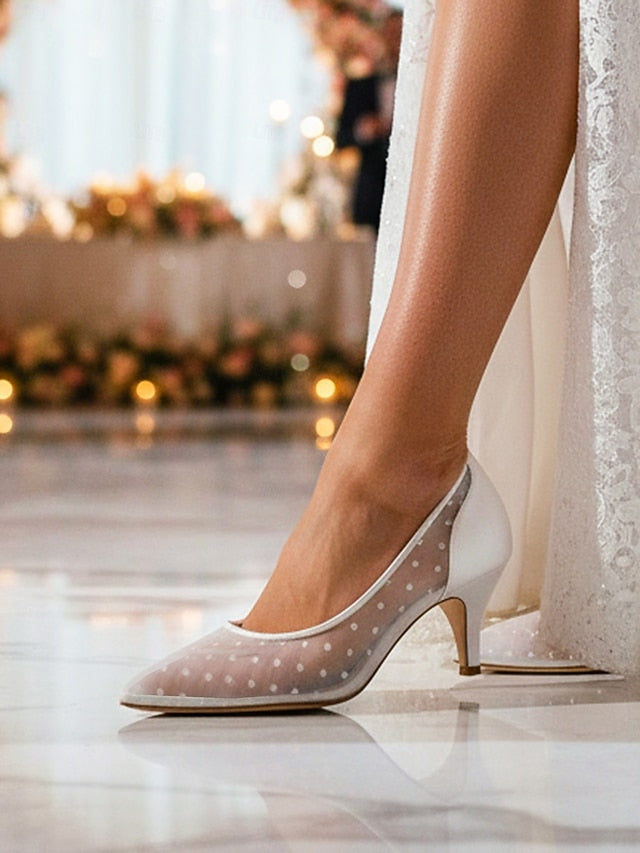 Low Dot and Mesh Wedding Polka Shoes White with Women's FashionChic