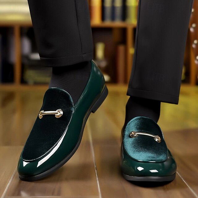Loafers Men's Gold Faux Loops with Leather Decorative Green FashionChic