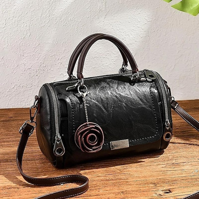 Vintage-Style Floral Handbag Women's Faux with Leather FashionChic