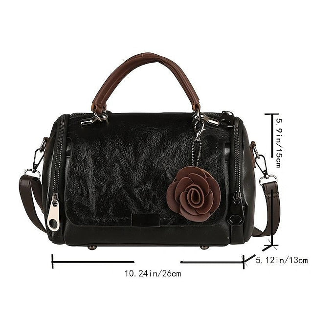Vintage-Style Floral Handbag Women's Faux with Leather FashionChic