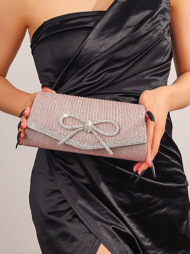 Purse Accent Blue Bow Rhinestone Clutch Glitter with FashionChic