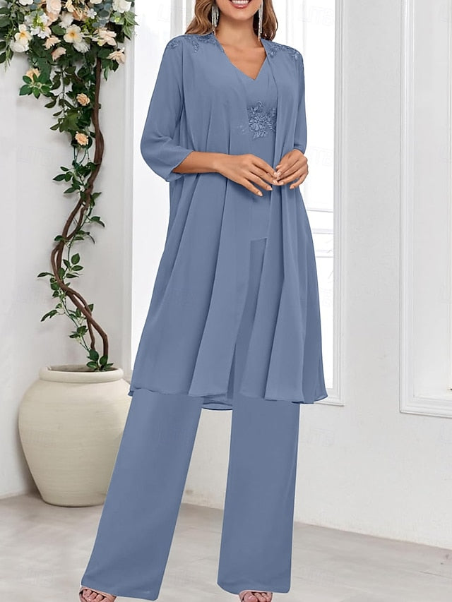 V Mother Elegant Dress Simple of Wedding the Guest Bride Piece 3 FashionChic