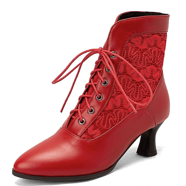 White Ankle Lace-Up Embroidered with Boots Women's Panels FashionChic