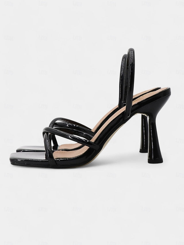 Design Square Toe – Sandals Strappy with Beige Heeled FashionChic