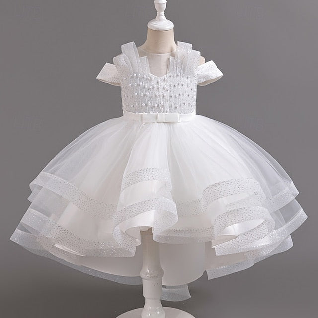 Girls' Dress Party Kids Color Wedding Sleeve Short Solid FashionChic