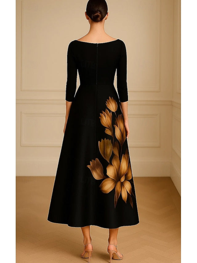 of Print Cocktail Dresses A-Line Mother Black Bride the Floral FashionChic