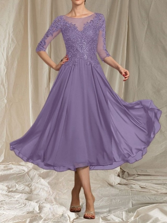 Crew Elegant A-Line Guest of the Dress Mother Neck Wedding Bride FashionChic