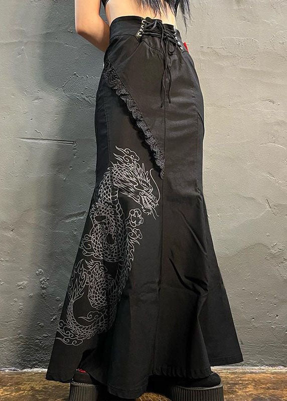 Oriental Black Patchwork Print Cotton High Waist Skirt Summer AZ1042 shopify