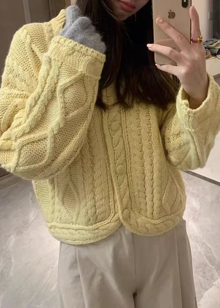 Art Yellow O-Neck Button Cozy Knit Cardigans Fall QP062 OL-NCT241001