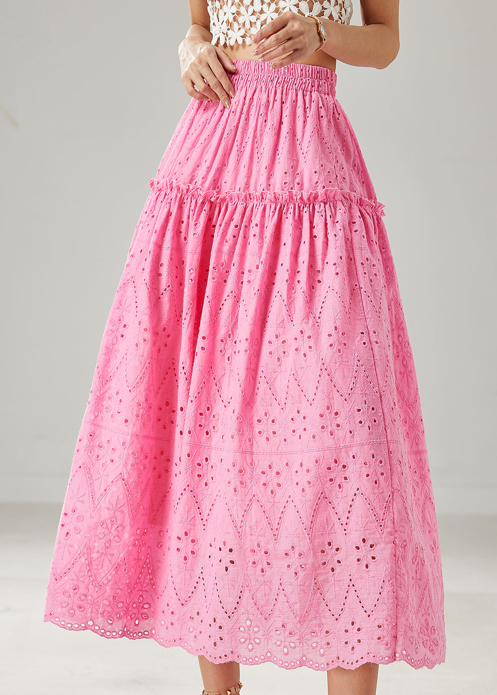 Fine Rose Ruffled Hollow Out Cotton Skirt Summer AZ1046 shopify