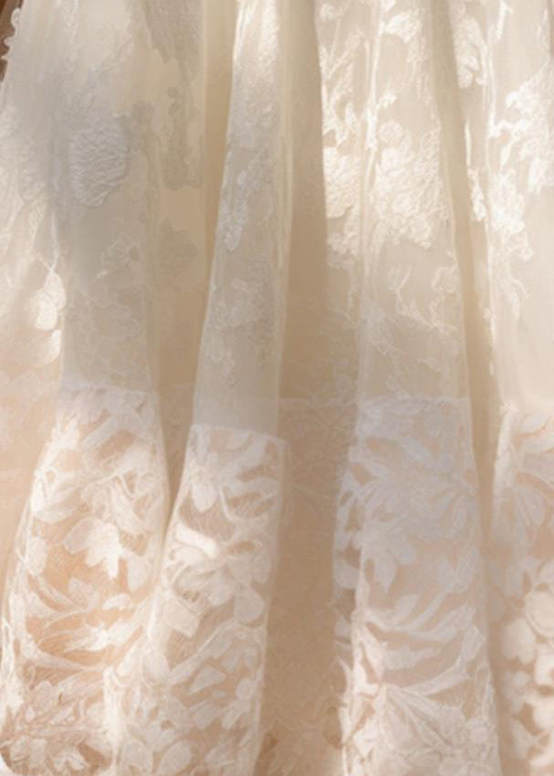Floral Beige Solid High Waist Lace Skirts Summer QP055 OL-SKTS241001