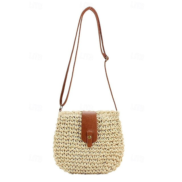 - Crossbody Women’s Chic Strap with Woven Straw Bag Leather FashionChic