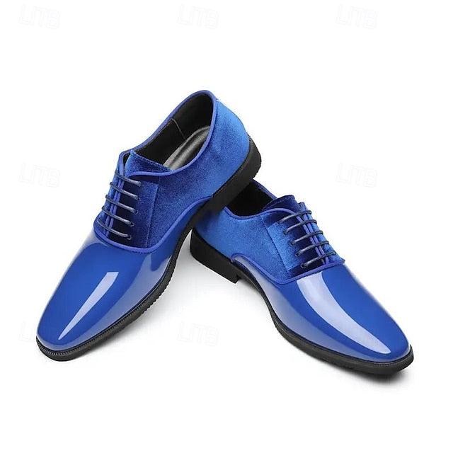 Finish Velvet with Blue Men's White Shoes Dress Glossy and FashionChic