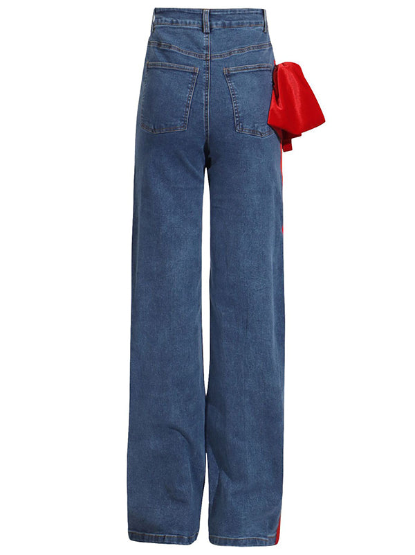 Red Chic Tied Straight Jeans High Waist Buttoned FashionChic