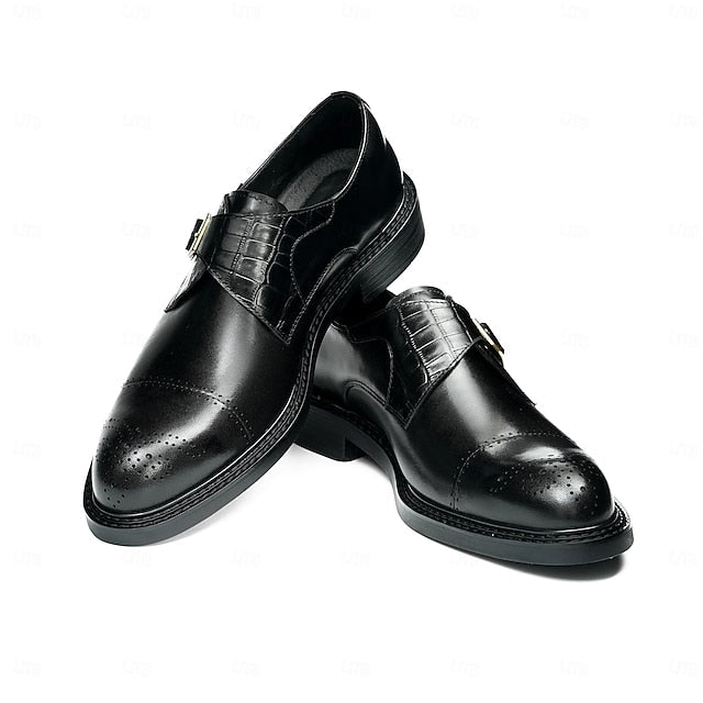 Dress Genuine Strap Black Men's Leather Monk First Shoes- FashionChic