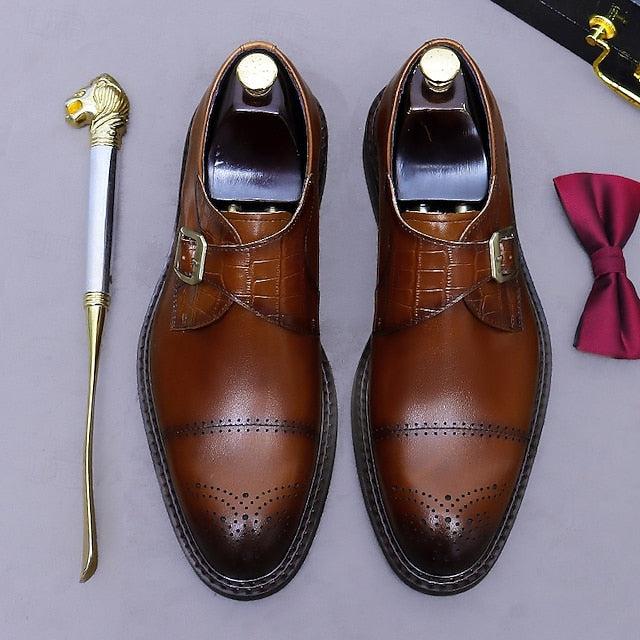 Dress Genuine Strap Black Men's Leather Monk First Shoes- FashionChic