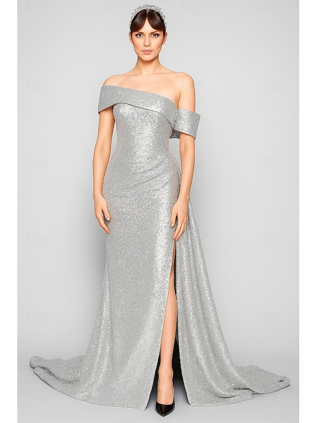 Evening Gown Sequined Black Carnival Elegant A-Line Blue Dress FashionChic