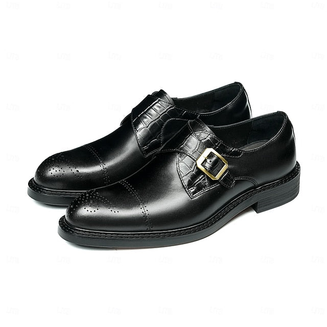 Dress Genuine Strap Black Men's Leather Monk First Shoes- FashionChic