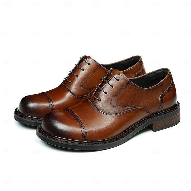 Shoes- Leather Toe Genuine Dress Men's Oxford Cap First FashionChic