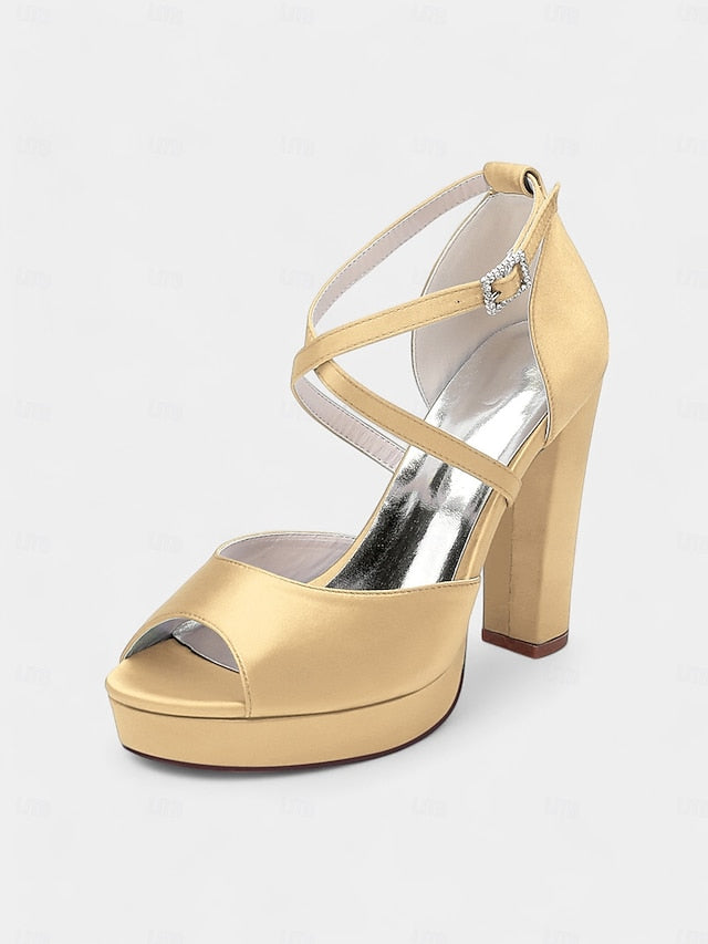 High Peep and Women's Sandals Heel Platform Toe Satin with FashionChic