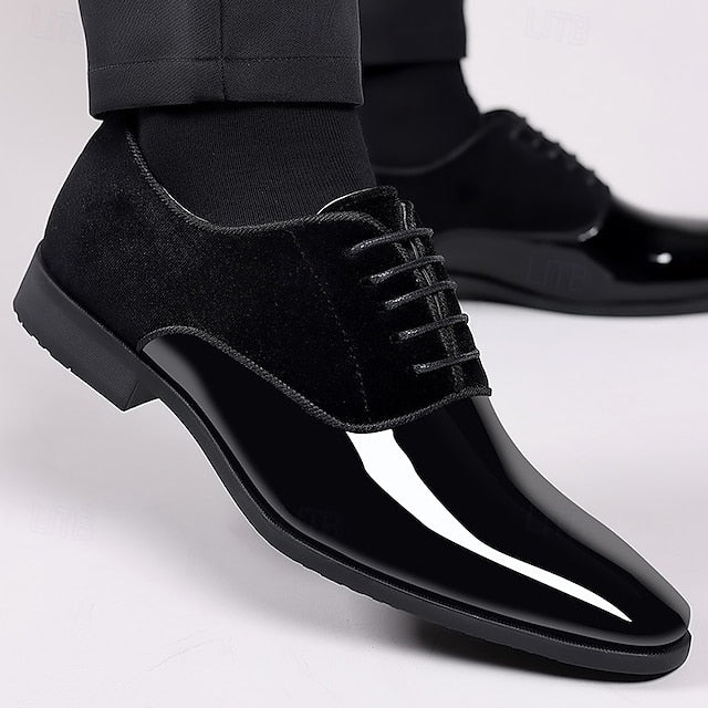 Patent Leather Dress with Navy Oxford Shoes Men's Blue FashionChic