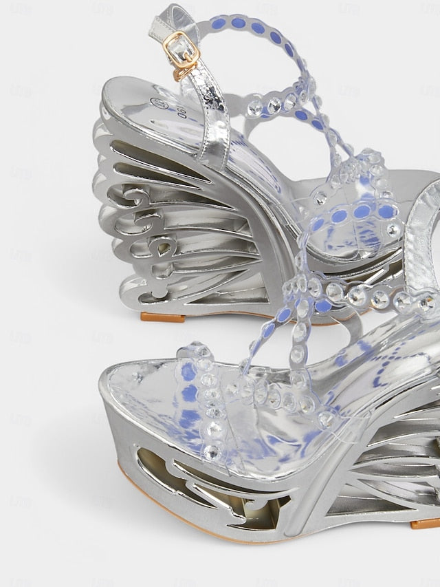 Rhinestone Silver Sandals Stiletto for – Women Dance Elegant FashionChic
