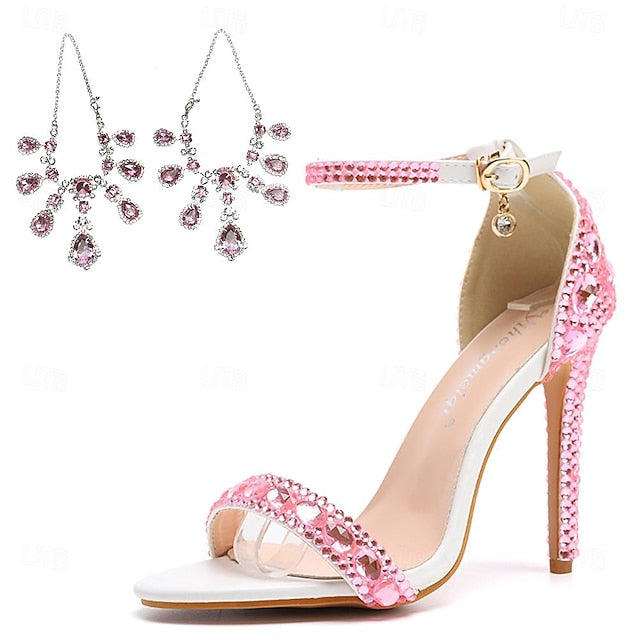 Ankle Stiletto Matching with Women's Heels Green Rhinestone FashionChic