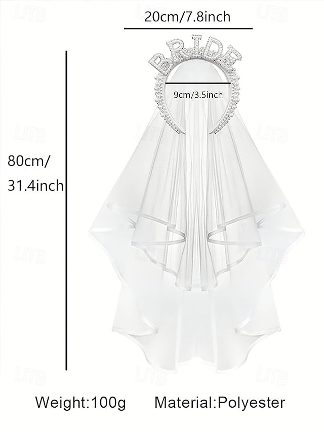 – with Pearl-Embellished Headband Veil 'BRIDE' FashionChic