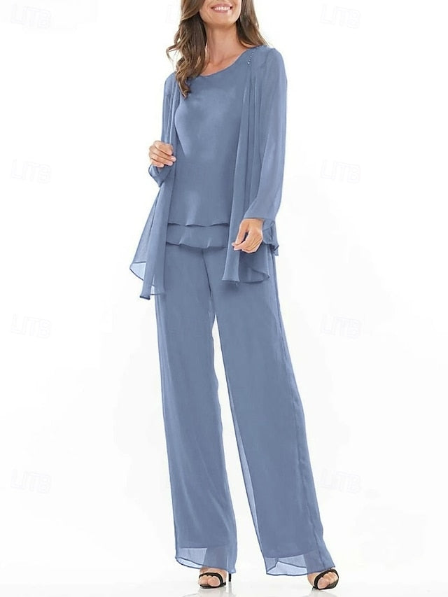 Crew Dress Mother Bride Elegant the Piece Neck 3 of Pantsuit FashionChic