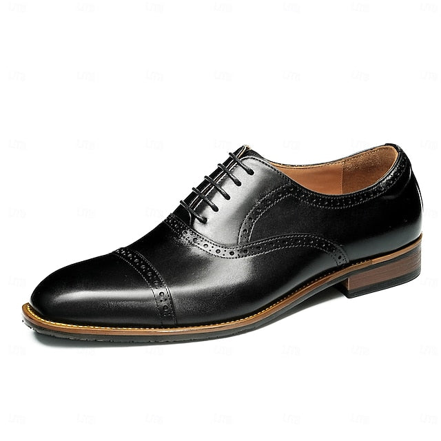 Leather Light Shoes Genuine Wingtip Oxford with Men's Brown FashionChic