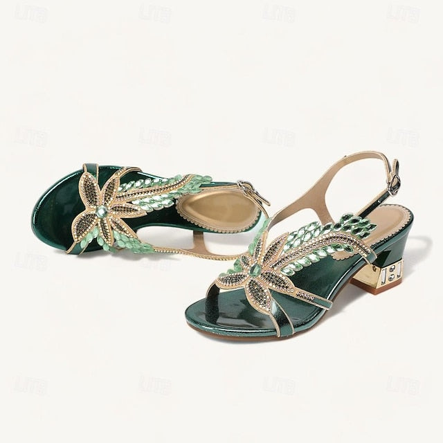 Women's Rhinestone Round Toe Sandals Party Wedding Shoes FashionChic