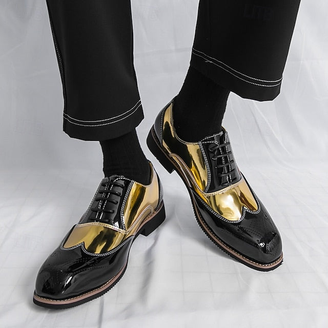 Men's with Gold Black and Leather Patent Shoes Oxford FashionChic