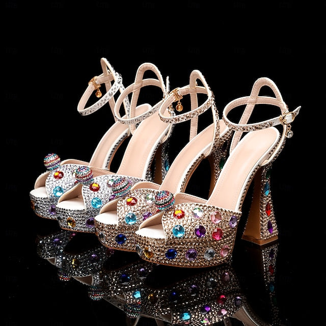 Platform Colorful Sandals Sparkly Rhinestone – Women's FashionChic