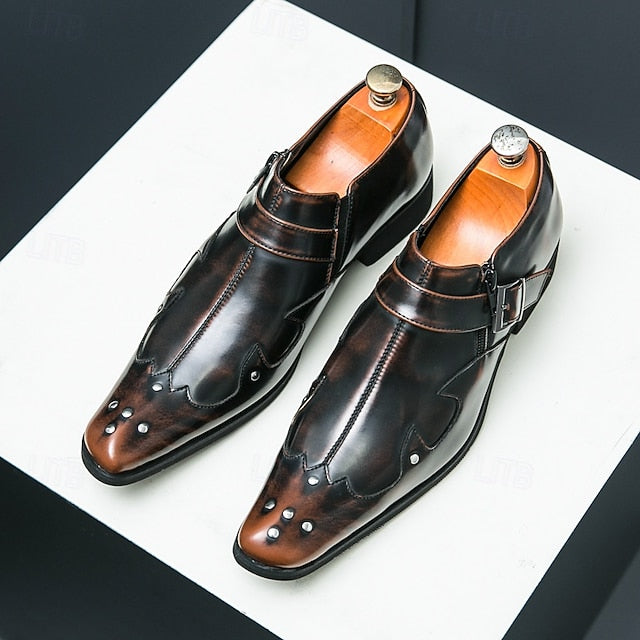 Formal Monk Black – Dress Men's Strap Leather Shoes FashionChic
