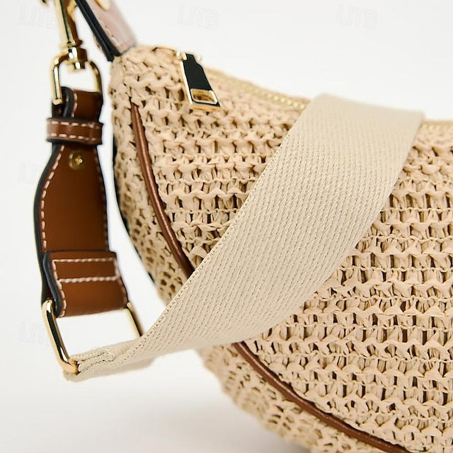 Straw Leather Women's Boho Crossbody Bag with Adjustable FashionChic