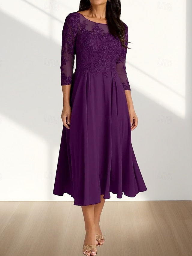 Guest Bride of Crew Elegant A-Line Mother Dress Neck Wedding the FashionChic