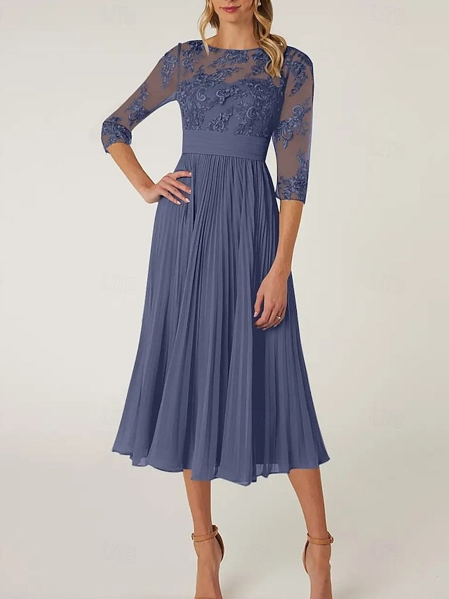 of Elegant the Neck Crew Dress Mother A-Line Bride Wedding Guest FashionChic