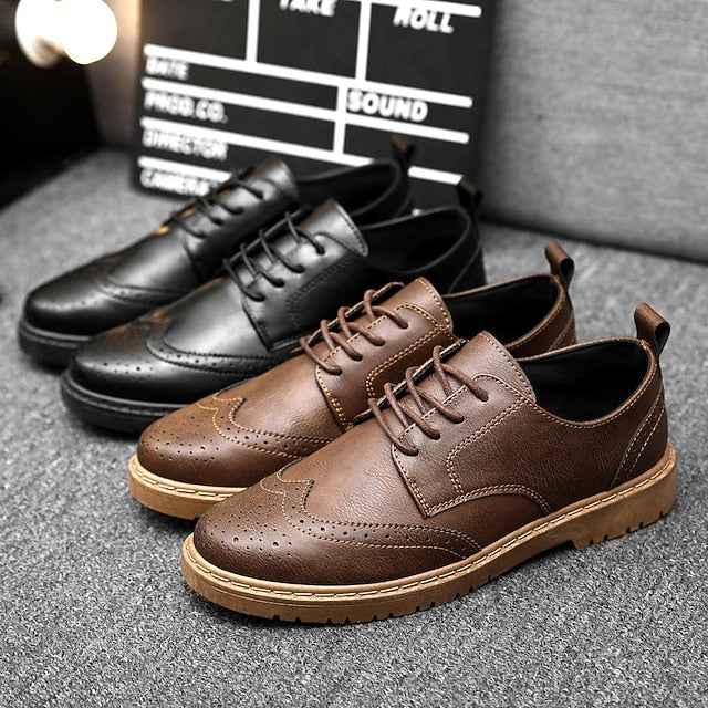 – Brogue Leather Men's Classic Oxford Shoes Black Faux FashionChic