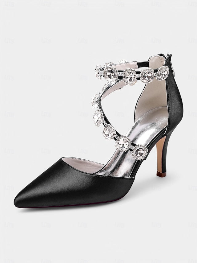 with Ankle Purple Women's Satin Heels Crystal Stiletto FashionChic