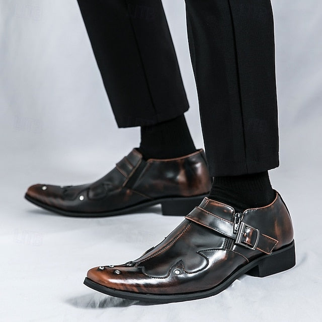 Formal Monk Black – Dress Men's Strap Leather Shoes FashionChic