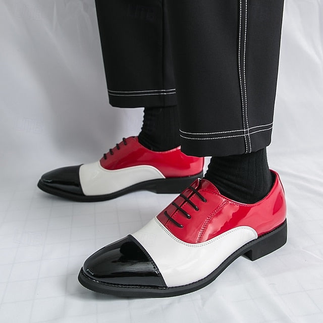 Red and Leather Shoes Patent Men's Oxford – White FashionChic