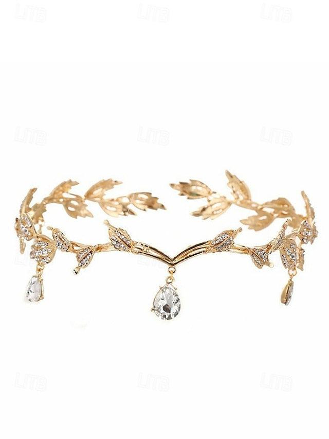 with Gold Vintage Drops Headpiece – Gemstone Blue Leaf FashionChic