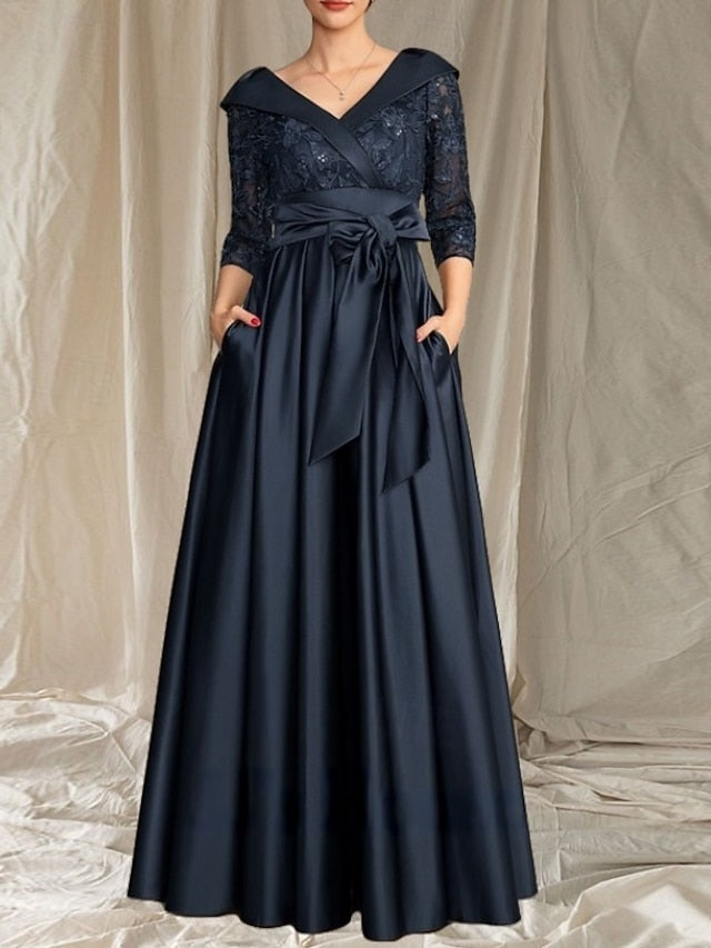 Dress V of A-Line the Mother Wedding Neck Guest Bride Elegant FashionChic