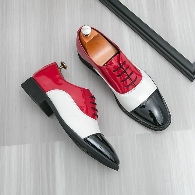 Red and Leather Shoes Patent Men's Oxford – White FashionChic