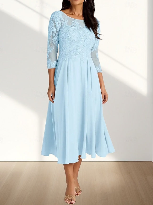 Guest Bride of Crew Elegant A-Line Mother Dress Neck Wedding the FashionChic