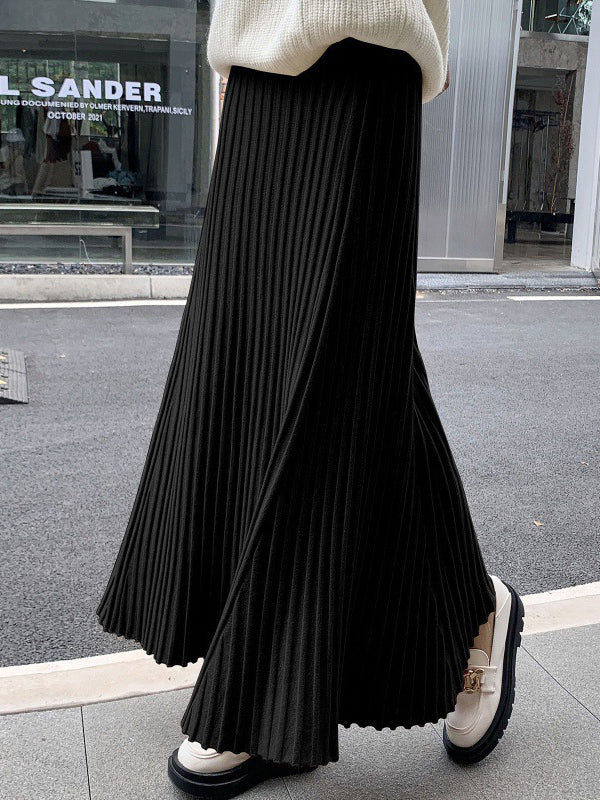 Brief Khaki High Waisted Pleated Striped A-Line Knit Skirt TW006 ABC